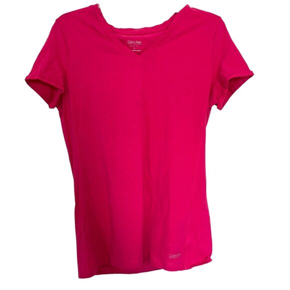 Calvin Klein Performance Barbie Pink Athleisure V Neck Short Sleeve Shirt Large - Picture 1 of 4